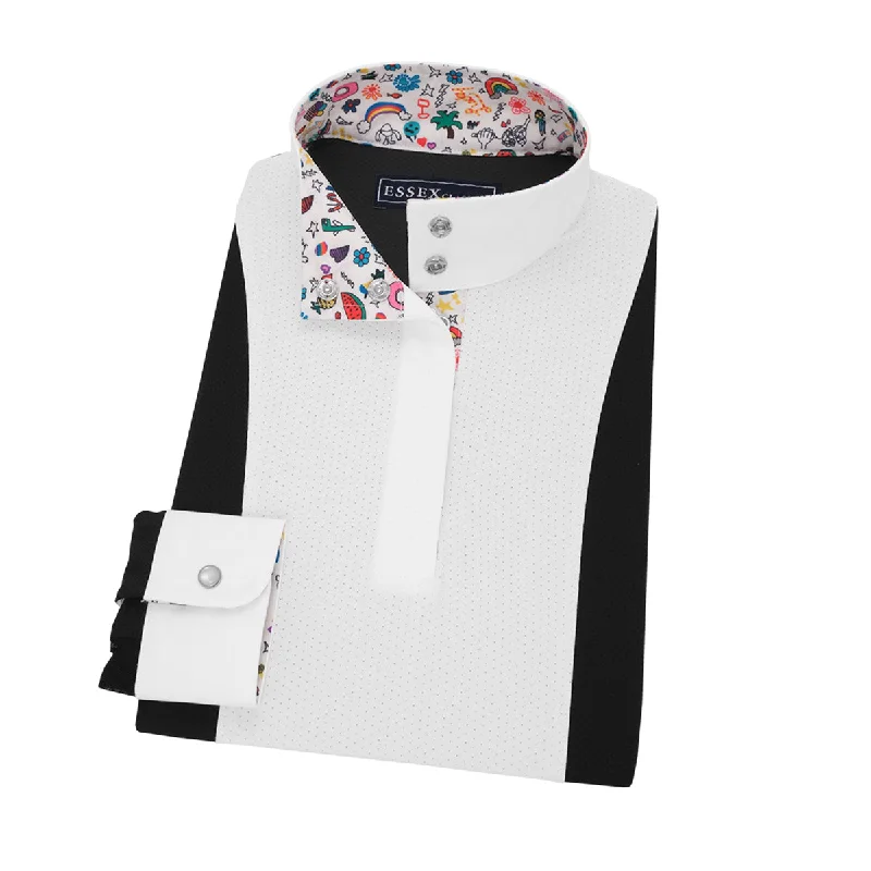 Essex Classics Girls Long Sleeve Happy Doodles "Luna" Performance Show Shirt Relaxed Cotton Short Blouse Essex Classics Girls Long Sleeve Happy Doodles "Luna" Performance Show Shirt Relaxed Cotton Short Blouse
