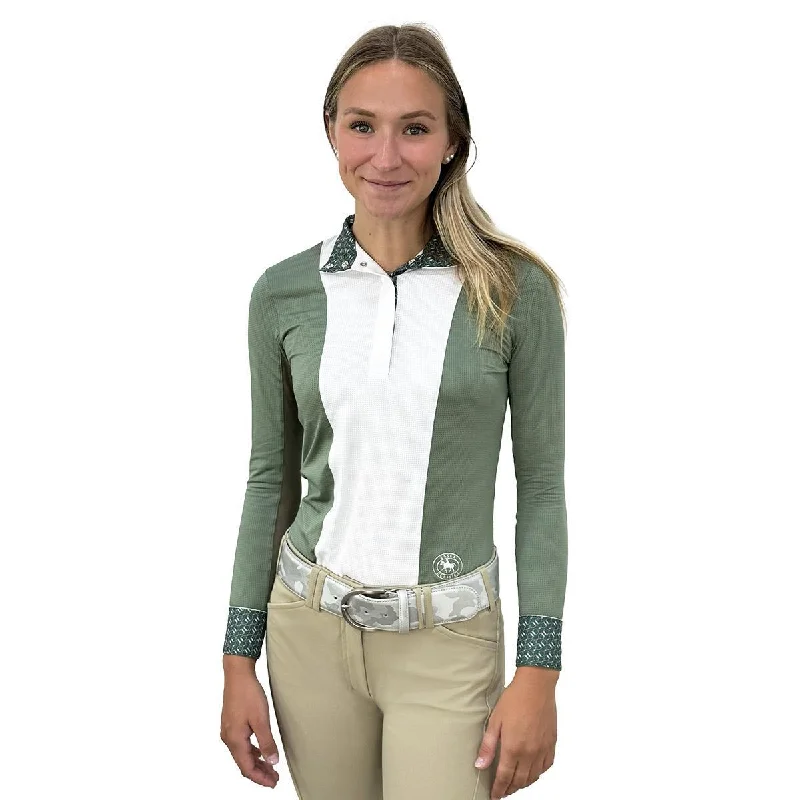 Essex Classics Ladies "Stirrups Green" Luna Performance Long Sleeve Show Shirt Classic Denim Short Sleeve Essex Classics Ladies "Stirrups Green" Luna Performance Long Sleeve Show Shirt Classic Denim Short Sleeve