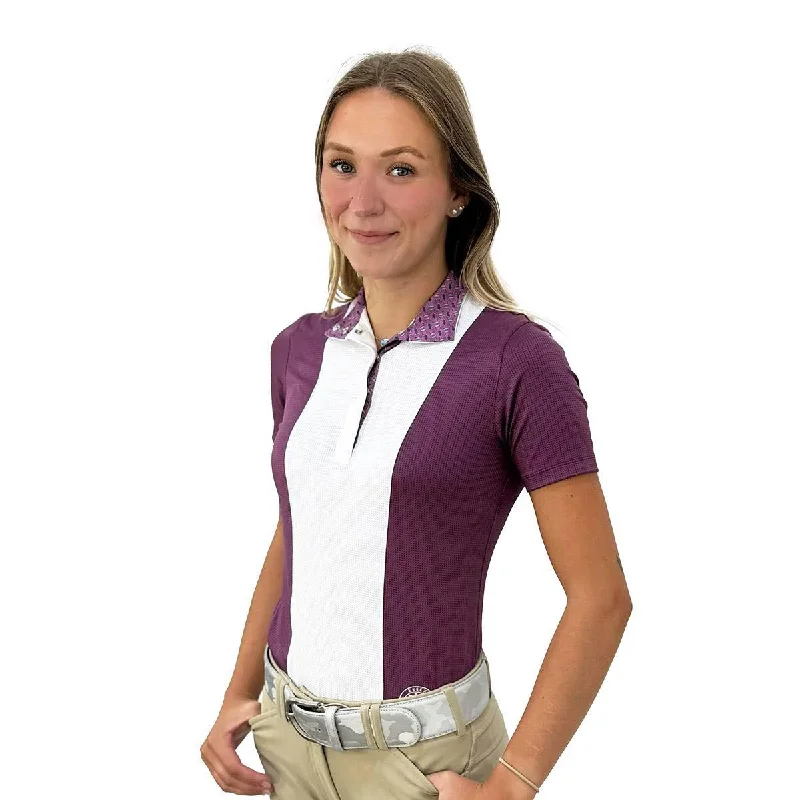 Essex Classics Ladies "Stirrups Plum " Luna Performance Short Sleeve Show Shirt Fashionable Tied Short Sleeve Essex Classics Ladies "Stirrups Plum " Luna Performance Short Sleeve Show Shirt Fashionable Tied Short Sleeve