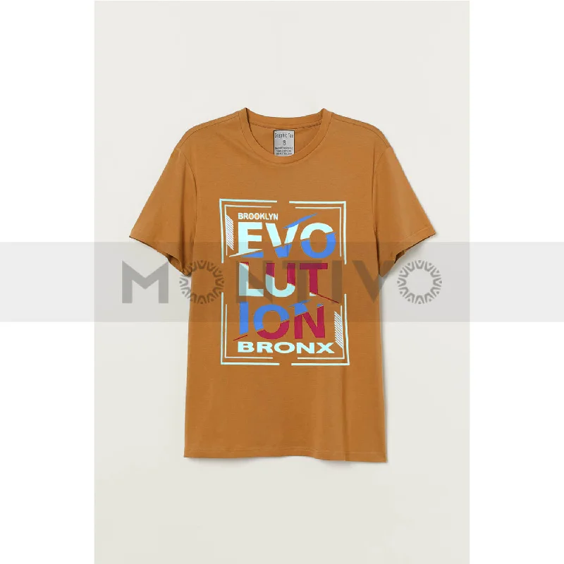 Evolution Printed Yellow Gold Tshirt Modern Short Sleeve Top
