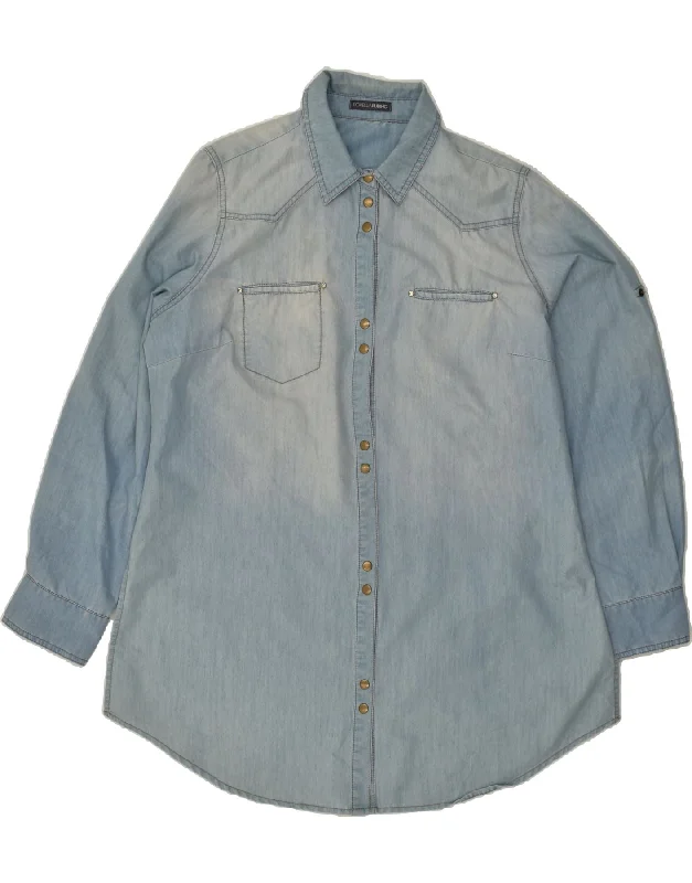 FIORELLA RUBINO Womens Denim Shirt UK 16 Large Blue Cotton Comfortable Stretch Short Shirt