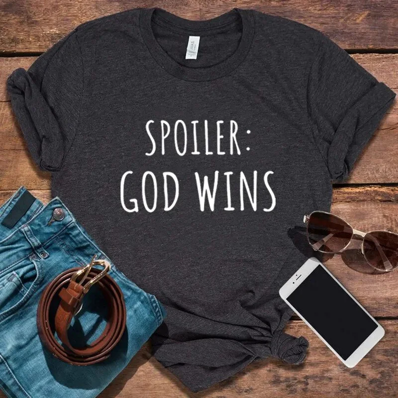 Spoiler God Wins Women's Religious Printed T Shirt Tops Tees Trendy Sleeveless Short Shirt Spoiler God Wins Women's Religious Printed T Shirt Tops Tees Trendy Sleeveless Short Shirt