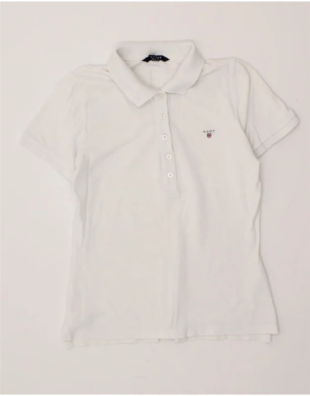 GANT Womens Polo Shirt UK 10 Small White Cotton Soft Silk Short Sleeve