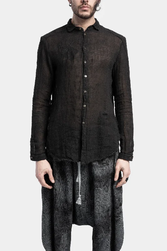 Gauze linen shirt, Black Fashionable Pleated Short Shirt