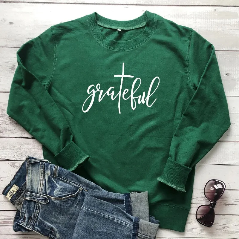 Grateful Women's Religious Print Long Sleeve Tee Shirt Tops Casual Button-Down Short Shirt