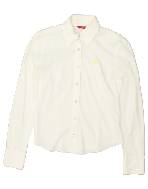 GUESS Womens Shirt UK 10 Small White Elegant Button-Down Short Shirt