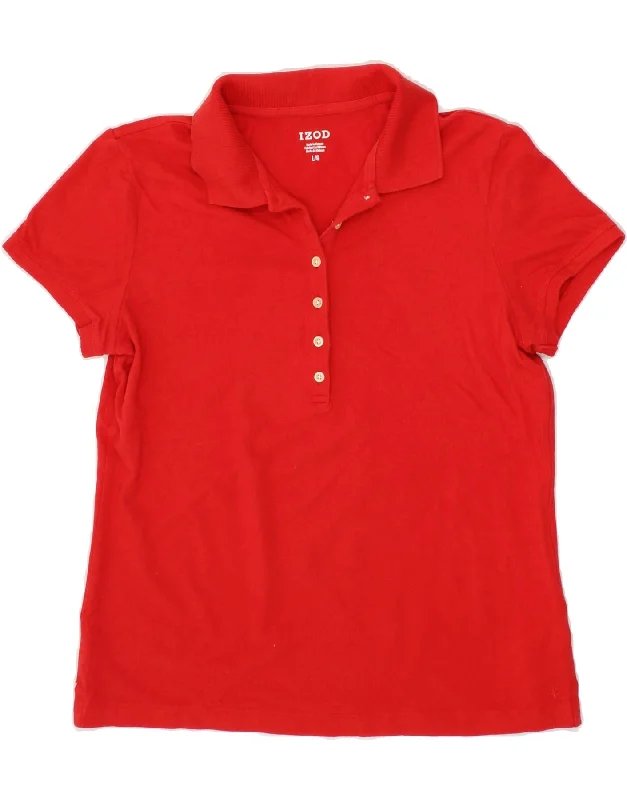 IZOD Womens Polo Shirt UK 14 Large Red Cotton Trendy Ruffled Short Sleeve