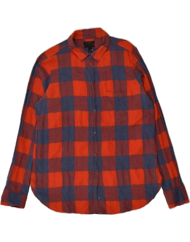 J. CREW Womens Shirt US 10 Large Red Check Cotton Classic Cropped Short Sleeve