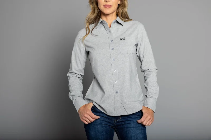 Kimes Ranch Womens Linville Solid Silver Cotton Blend L/S Shirt Classic Basic Short Shirt Kimes Ranch Womens Linville Solid Silver Cotton Blend L/S Shirt Classic Basic Short Shirt