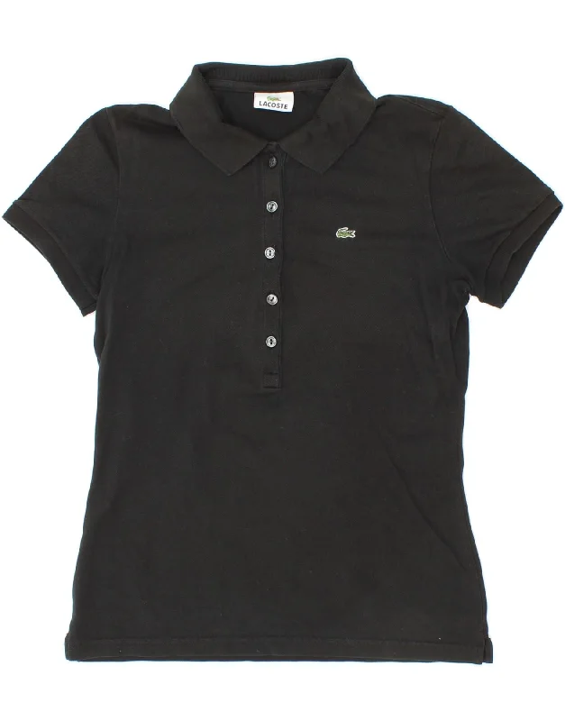 LACOSTE Womens Polo Shirt Size 42 Large Black Cotton Trendy Turtleneck Short Shirt