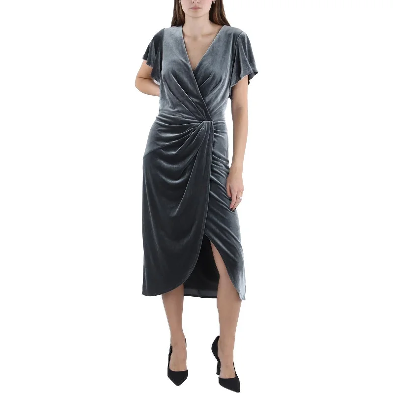 Lauren Ralph Lauren Womens Velvet Flutter Sleeve Midi Dress Elegant V-Neck Midi Dress Lauren Ralph Lauren Womens Velvet Flutter Sleeve Midi Dress Elegant V-Neck Midi Dress