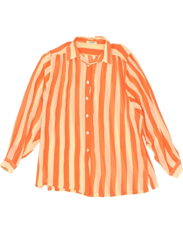 L'EQUIPE Womens Shirt Blouse IT 42 Medium Orange Striped Viscose Comfortable Stretch Short Shirt