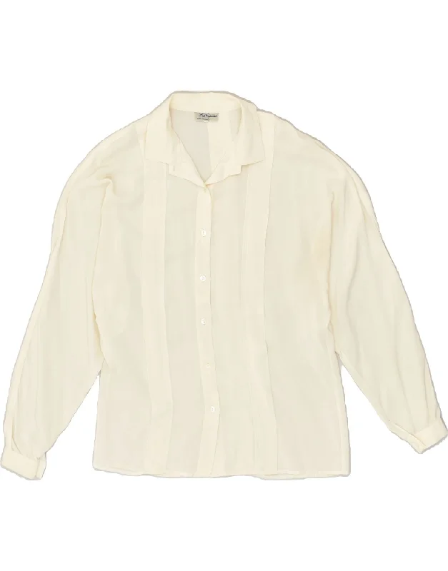 LES COPAINS Womens Shirt Blouse UK 12 Medium Off White Classic V-Neck Short Shirt