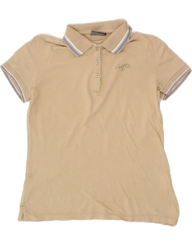 LOTTO Womens Polo Shirt UK 16 Large Beige Cotton Classic Denim Short Sleeve