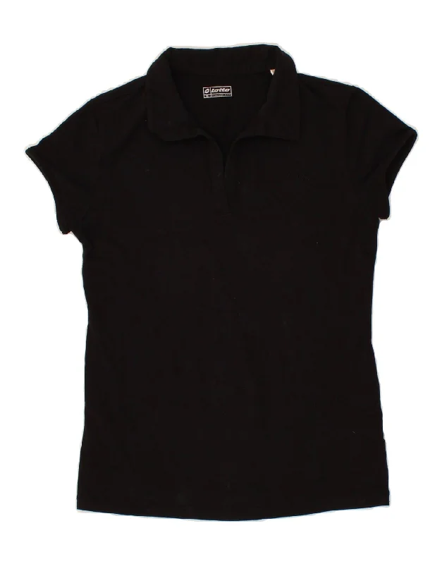 LOTTO Womens Polo Shirt UK 18 XL Black Cotton Chic Button-Up Short Shirt