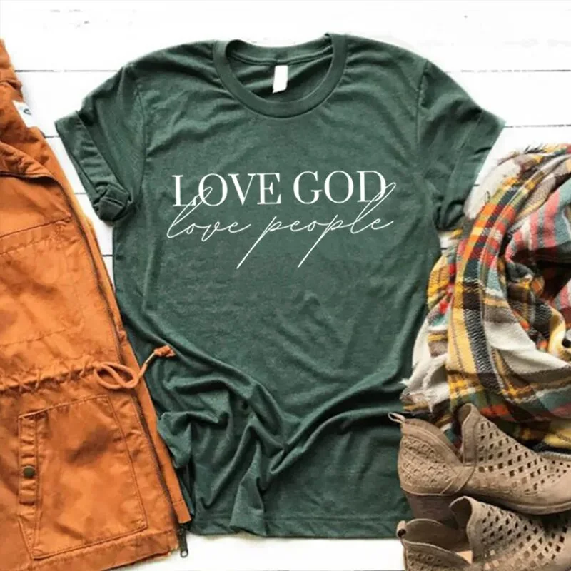 Love God Love People Women's Religious Tee Shirt Tops Relaxed Fit Short Blouse