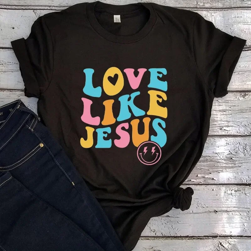 Women's Love Like Jesus Phrase Cotton Short Sleeve Tee Shirt Top Trendy Ruffled Short Sleeve Women's Love Like Jesus Phrase Cotton Short Sleeve Tee Shirt Top Trendy Ruffled Short Sleeve