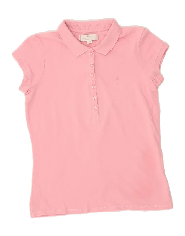 MARLBORO CLASSICS Womens Polo Shirt UK 12 Medium Pink Stylish Round Neck Shirt