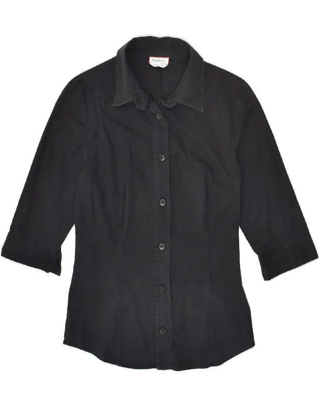 MAX&CO. Womens Shirt UK 8 Small Black Elegant Button-Down Short Shirt