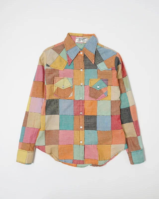 1970's Indian Madras Patchwork Shirt Soft Silk Short Sleeve