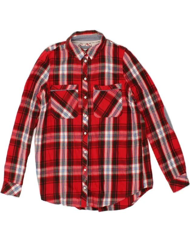 ONLY Womens Shirt EU 34 XS Red Check Cotton Comfortable Fit Short Shirt