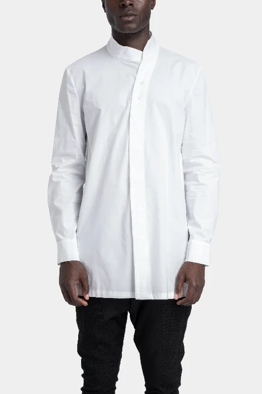 Overlap collar shirt, White Relaxed Cotton Short Blouse