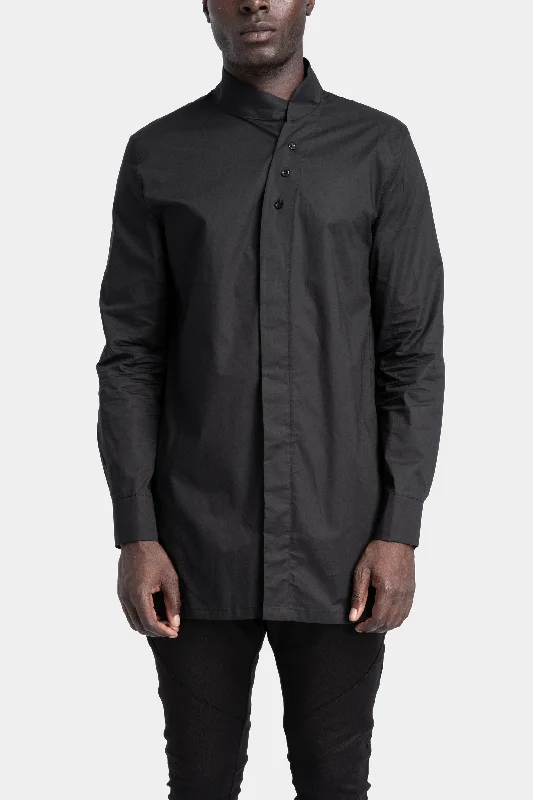 Overlap collar shirt, Black Stylish Short Sleeve Polo