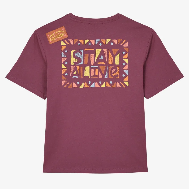 OXBOW Womens Tobob Short Sleeve Printed T Shirt - Acai Cozy Linen Short Shirt