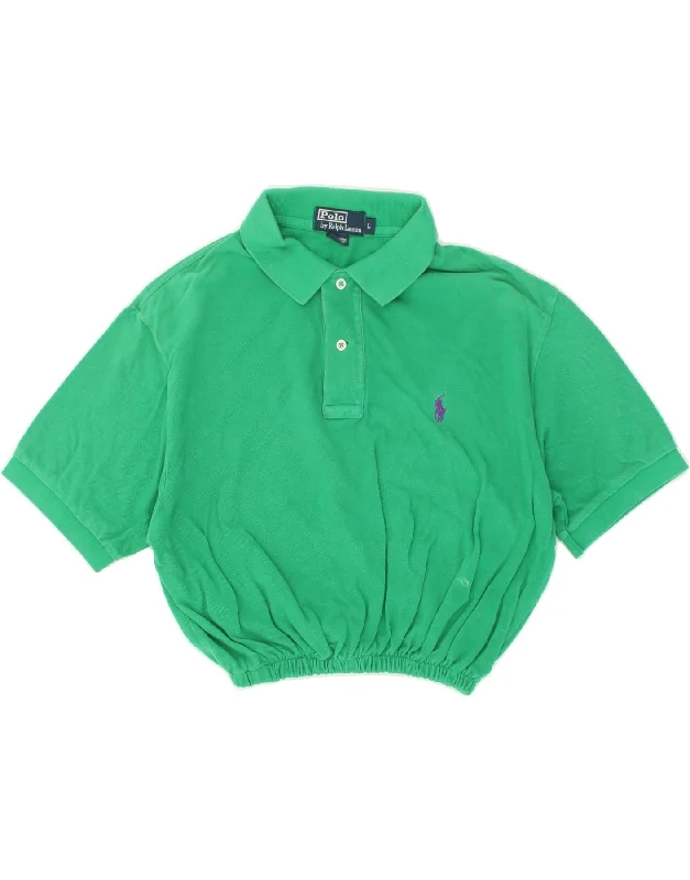 POLO RALPH LAUREN Womens Polo Shirt Large Green Cotton Stylish Printed Short Shirt