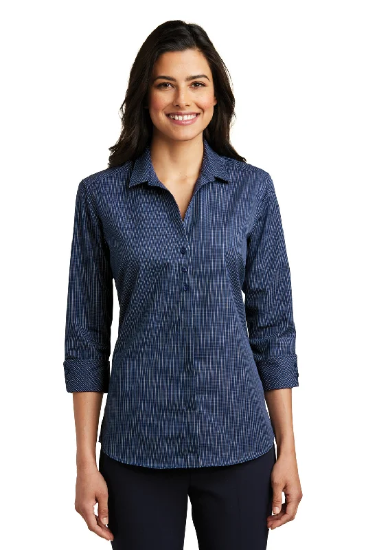 Port Authority Womens Easy Care Wrinkle Resistant 3/4 Sleeve Button Down Shirt - Navy Blue/Heritage Blue - Closeout Fashionable Pleated Short Shirt Port Authority Womens Easy Care Wrinkle Resistant 3/4 Sleeve Button Down Shirt - Navy Blue/Heritage Blue - Closeout Fashionable Pleated Short Shirt