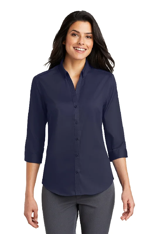 Port Authority Womens SuperPro Wrinkle Resistant 3/4 Sleeve Button Down Shirt - True Navy Blue Fashionable Tied Short Sleeve Port Authority Womens SuperPro Wrinkle Resistant 3/4 Sleeve Button Down Shirt - True Navy Blue Fashionable Tied Short Sleeve