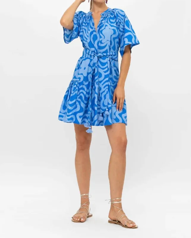 Raglan Belted Mini Dress In Blue Fashionable A-Line Mini Dress