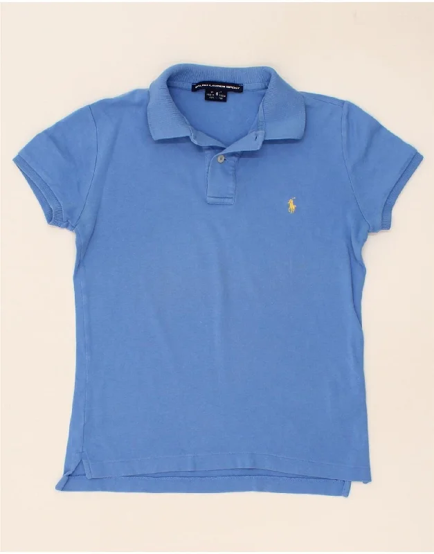 RALPH LAUREN Womens Polo Shirt UK 10 Small Blue Cotton Casual Oversized Short Shirt