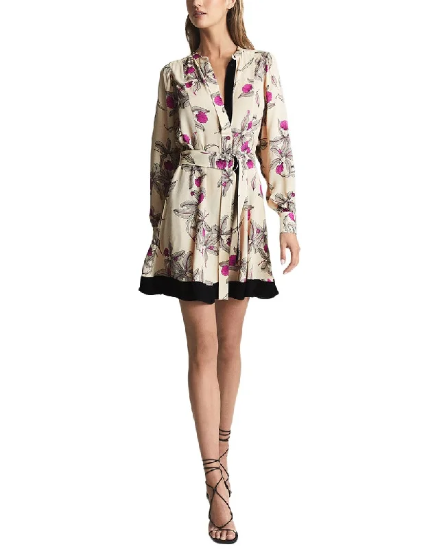 Reiss Zoe Orchid Print Mini Dress Cozy Ribbed Mini Dress