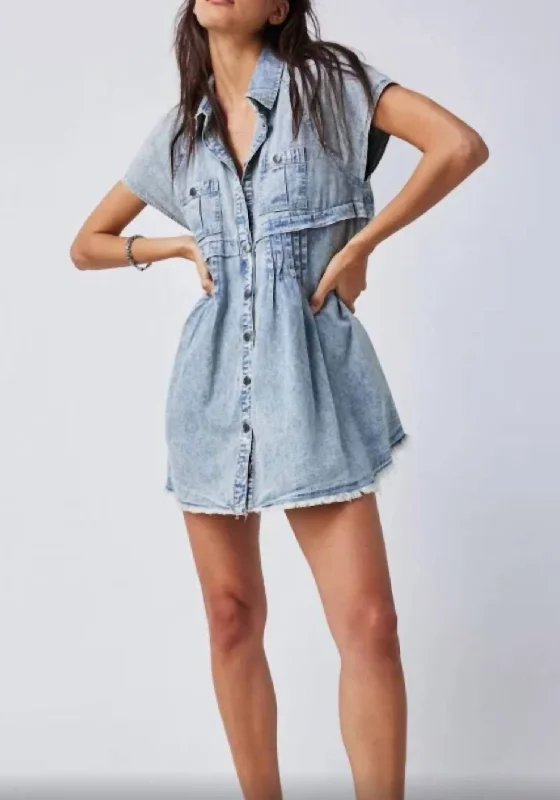 Ronnie Mini Dress In Denim Stylish Puff Sleeve Mini Dress