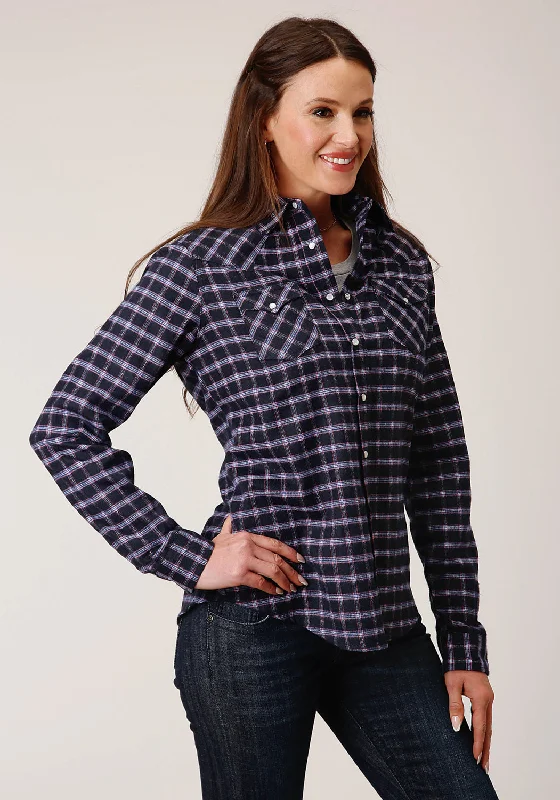 Roper Womens Unlined Flannel Blue 100% Cotton L/S Shirt Comfortable Short Sleeve Blouse Roper Womens Unlined Flannel Blue 100% Cotton L/S Shirt Comfortable Short Sleeve Blouse