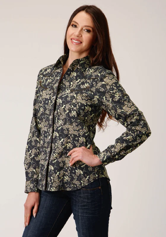 Roper Womens Vintage Dark Floral Black Cotton Blend L/S Shirt Chic Silk Short Sleeve Shirt Roper Womens Vintage Dark Floral Black Cotton Blend L/S Shirt Chic Silk Short Sleeve Shirt