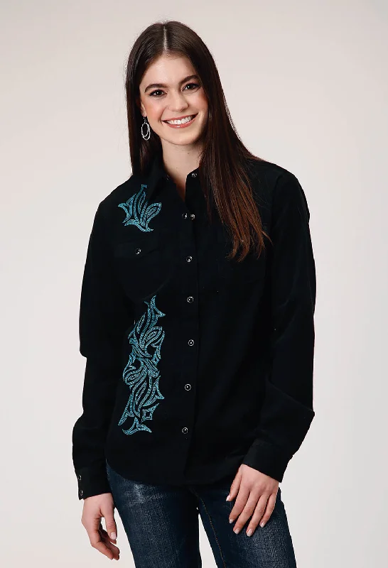 Roper Womens Western Corduroy Jet Black 100% Cotton L/S Shirt Chic Silk Short Sleeve Shirt Roper Womens Western Corduroy Jet Black 100% Cotton L/S Shirt Chic Silk Short Sleeve Shirt