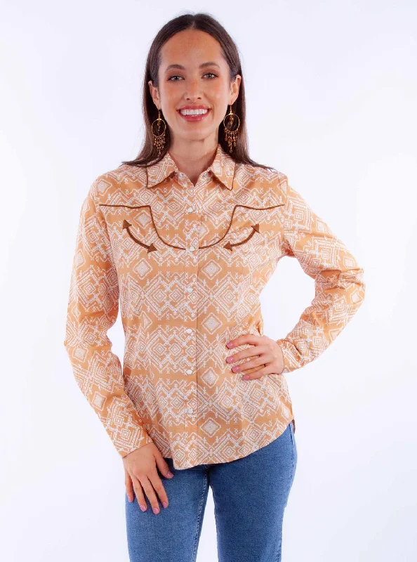 Scully Womens Western Geometric Ginger 100% Cotton L/S Shirt Comfortable Short Sleeve Blouse Scully Womens Western Geometric Ginger 100% Cotton L/S Shirt Comfortable Short Sleeve Blouse