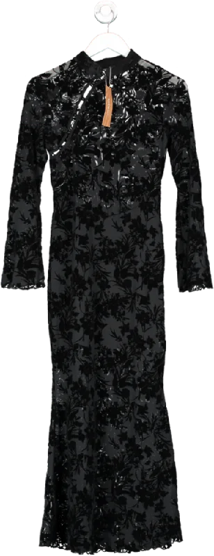 SHEIN Black Mesh And Velvet Flower Print Midi Dress UK XS Comfortable Floral Print Midi Dress SHEIN Black Mesh And Velvet Flower Print Midi Dress UK XS Comfortable Floral Print Midi Dress