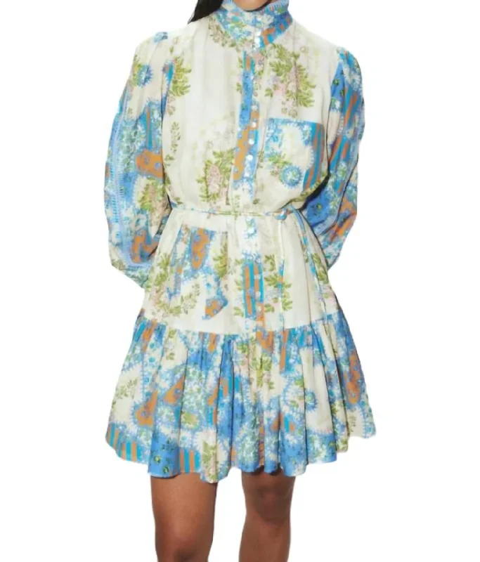 Skye Patchwork Mini Dress In Cornflower Cozy Ruched Mini Dress