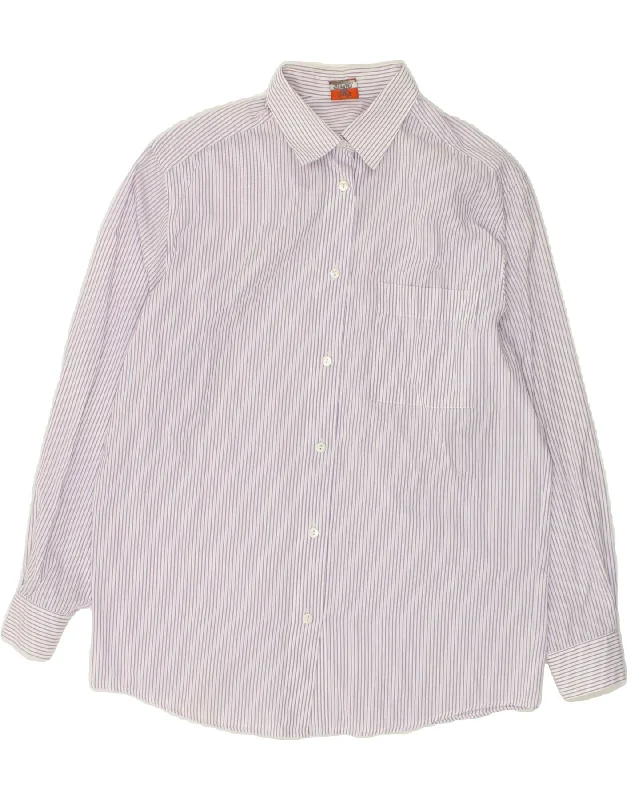 STEFANEL Womens Shirt UK 20 2XL Purple Pinstripe Comfortable Stretch Short Shirt