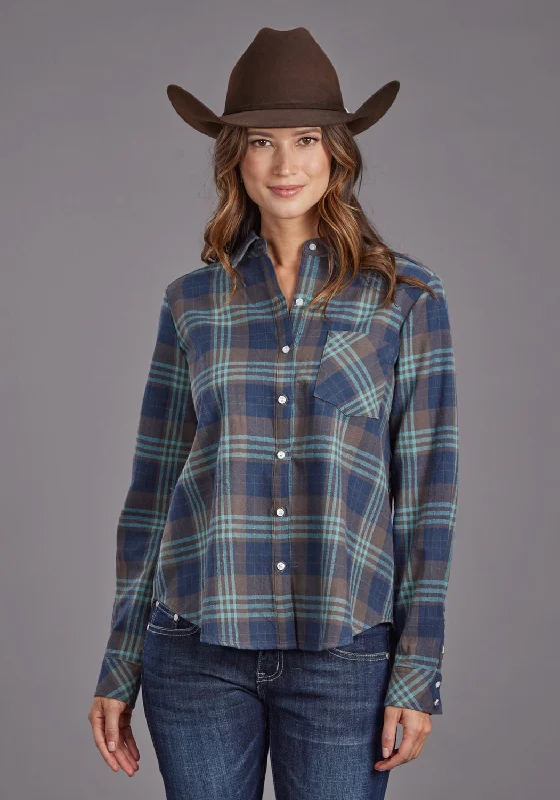 Stetson Womens Flannel Plaid Navy 100% Cotton L/S Shirt Fashionable Short Sleeve Shirt Stetson Womens Flannel Plaid Navy 100% Cotton L/S Shirt Fashionable Short Sleeve Shirt