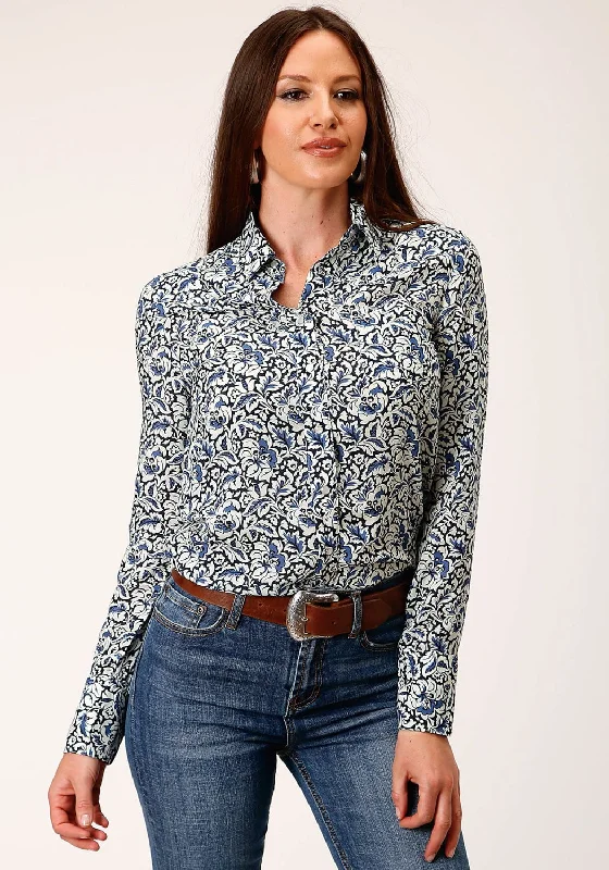 Stetson Womens Indigo Tapestry Navy 100% Rayon L/S Shirt Chic Button-Up Short Shirt