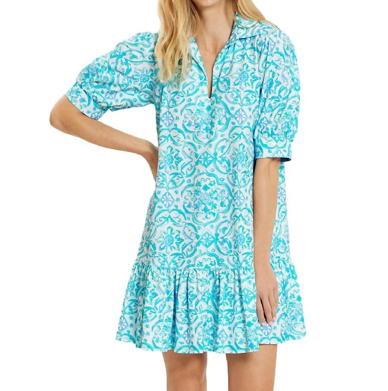 Tierney Painted Mini Dress In Tile Aqua Stylish Button-Down Mini Dress