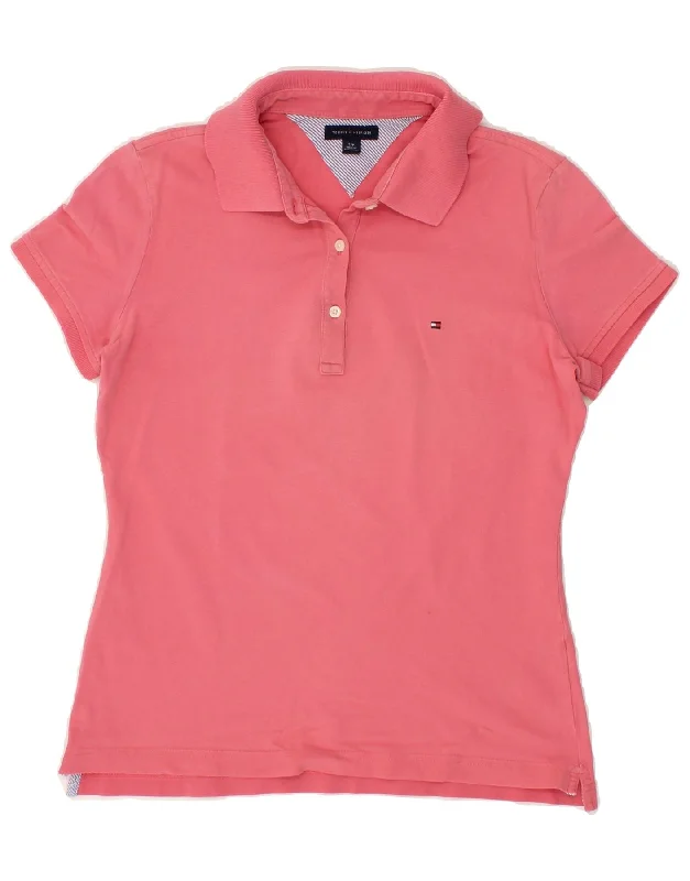 TOMMY HILFIGER Womens Polo Shirt UK 10 Small Pink Cotton Relaxed Fit Short Sleeve Top