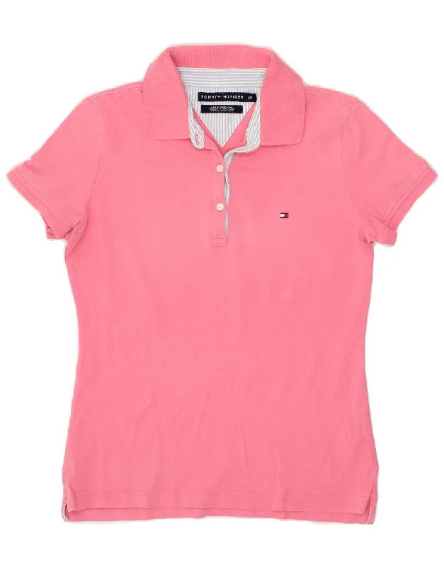 TOMMY HILFIGER Womens Polo Shirt UK 10 Small Pink Cotton Casual Button-Down Short Shirt