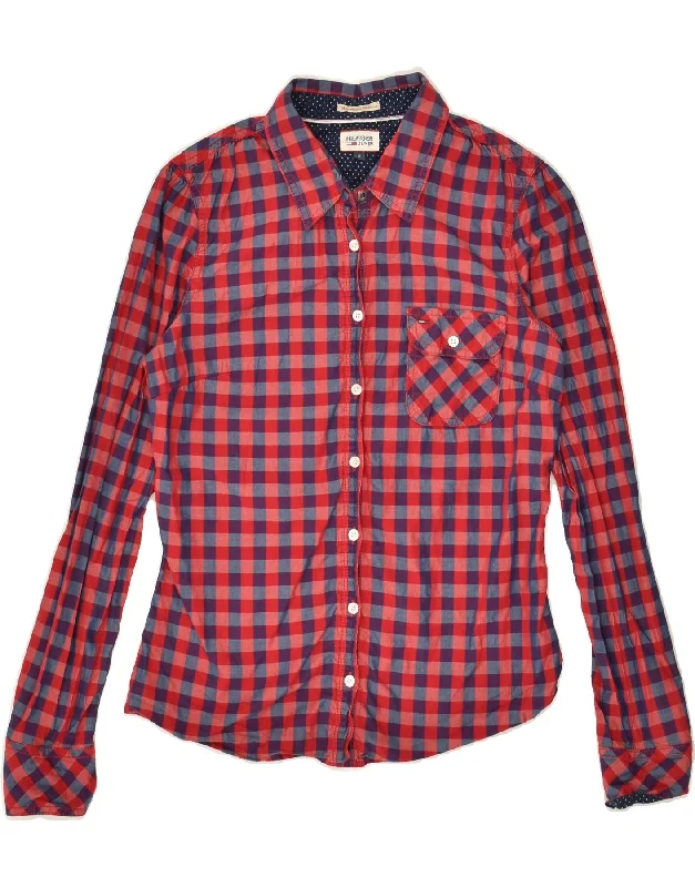 TOMMY HILFIGER Womens Shirt UK 10 Small Red Check Chic Button-Up Short Shirt