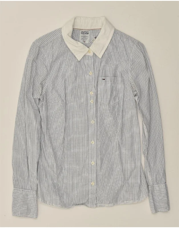 TOMMY HILFIGER Womens Shirt UK 12 Medium Blue Check Cotton Classic Short Sleeve Tunic