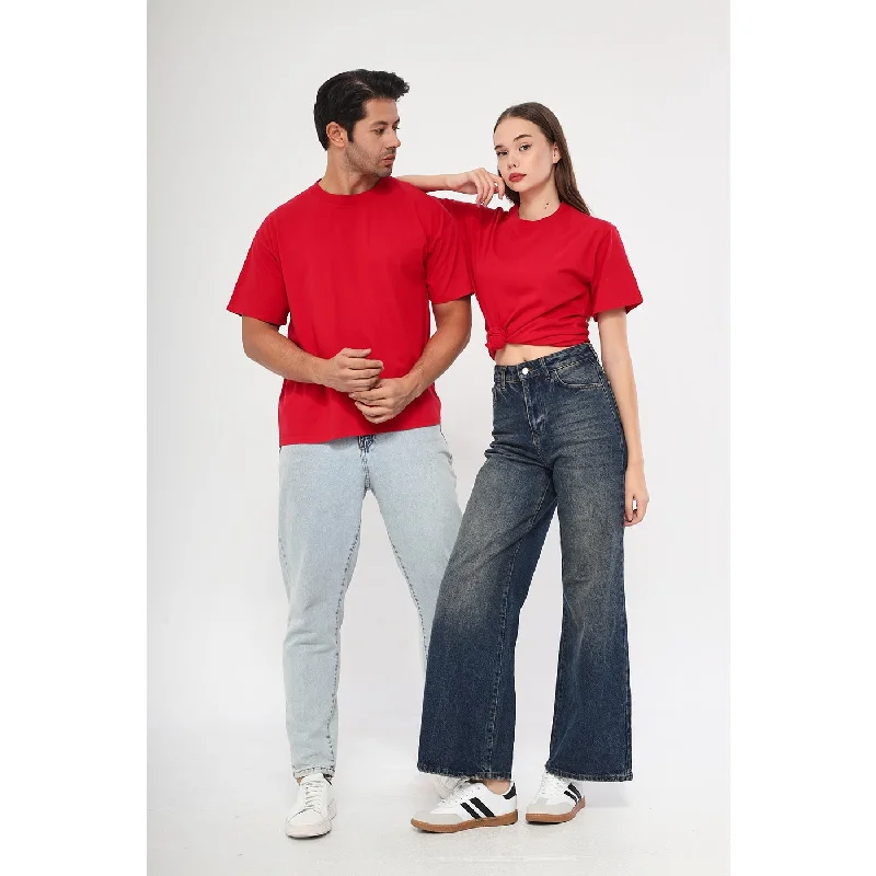 Red Oversized Short Sleeves Tshirt Stylish Striped Short Sleeve